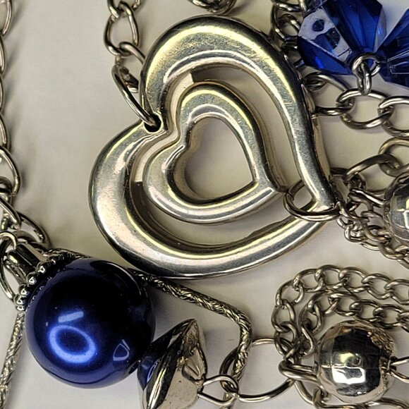 Multistrand Blue Silver Long Necklace - Picture 7 of 9